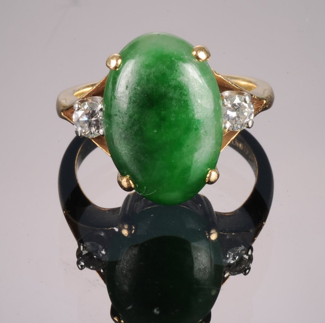 Green Jade and Diamond Ring, 20th Century (1 of 4)