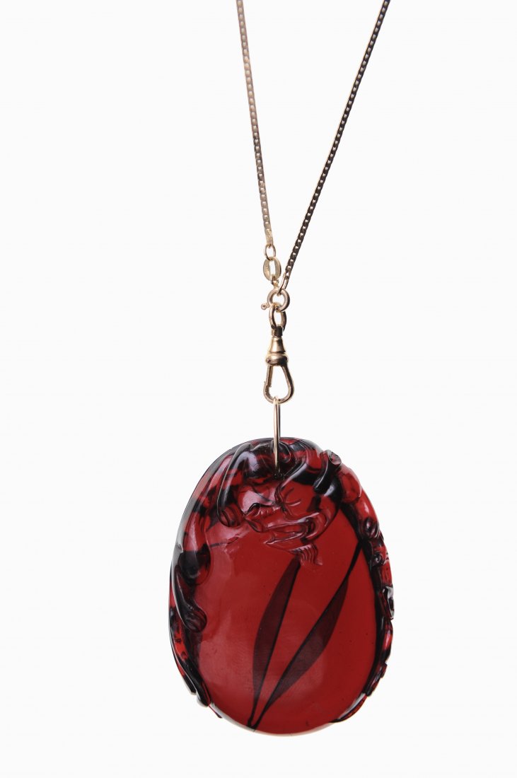 Amber Melon Shaped Dragon Necklace, 19th C. (1 of 2)