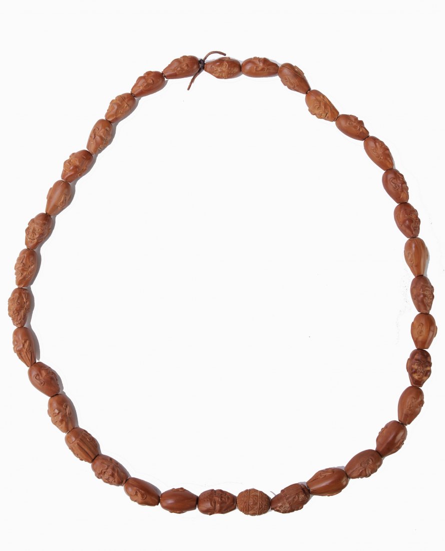 Chinese Peach Pit Carved Prayer Beads, 20th Cent. (1 of 2)