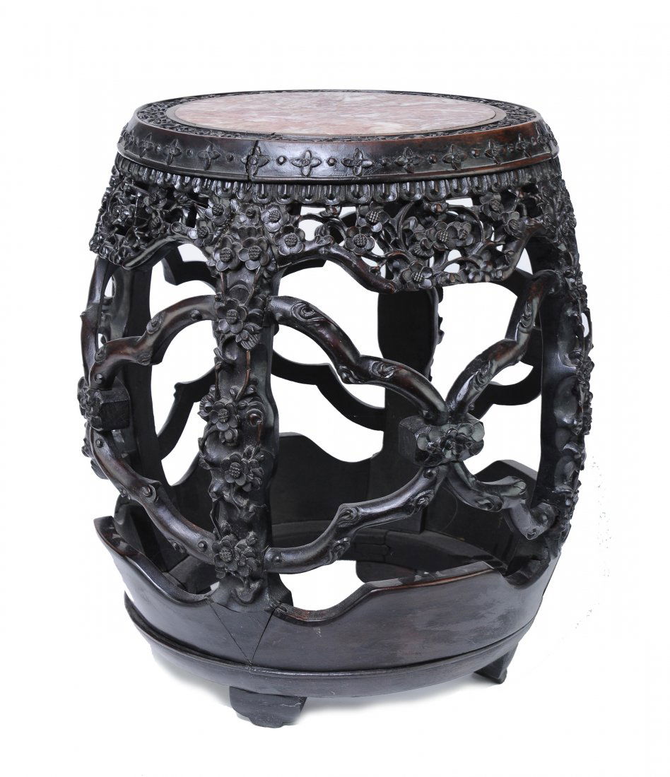 A Marble Top Carved Redwood Side Table, 19th C. (1 of 7)