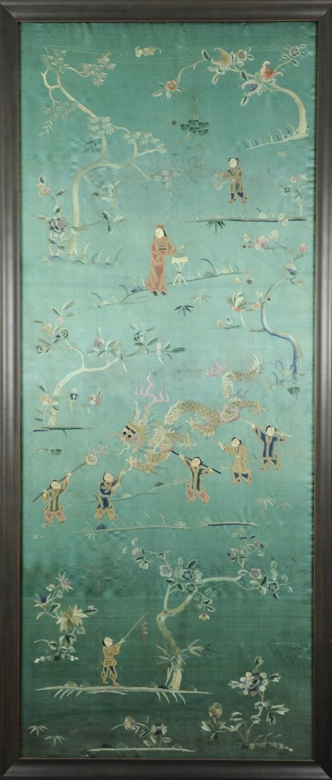 Five Claw Dragon Framed Silk Panel, 19th C. (1 of 7)