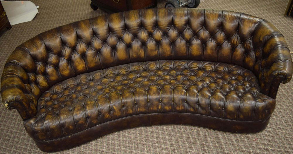 Barrel Back Worn Leather Club Sofa (1 of 1)