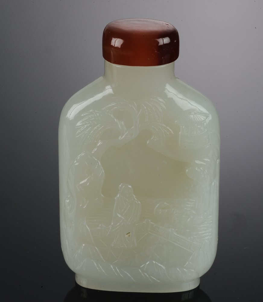 White Jade Snuff Bottle with Landscape Scene (1 of 10)