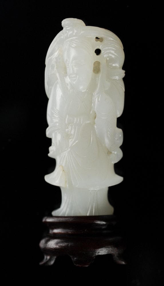 White Jade Fisherman Toggle with Wooden Stand (1 of 2)