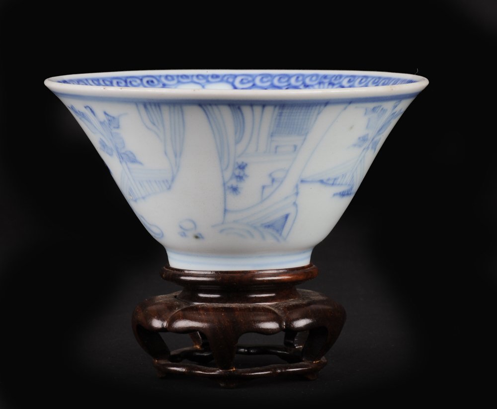 Small Blue and White Bowl with Wooden Stand (1 of 7)