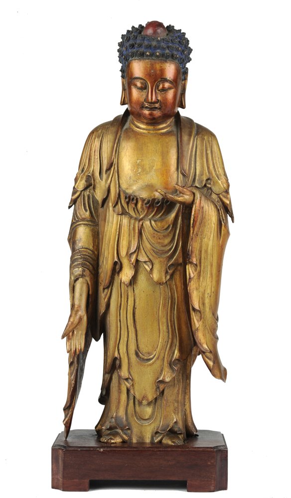 Gold Lacquer Wooden Standing Buddha (1 of 10)