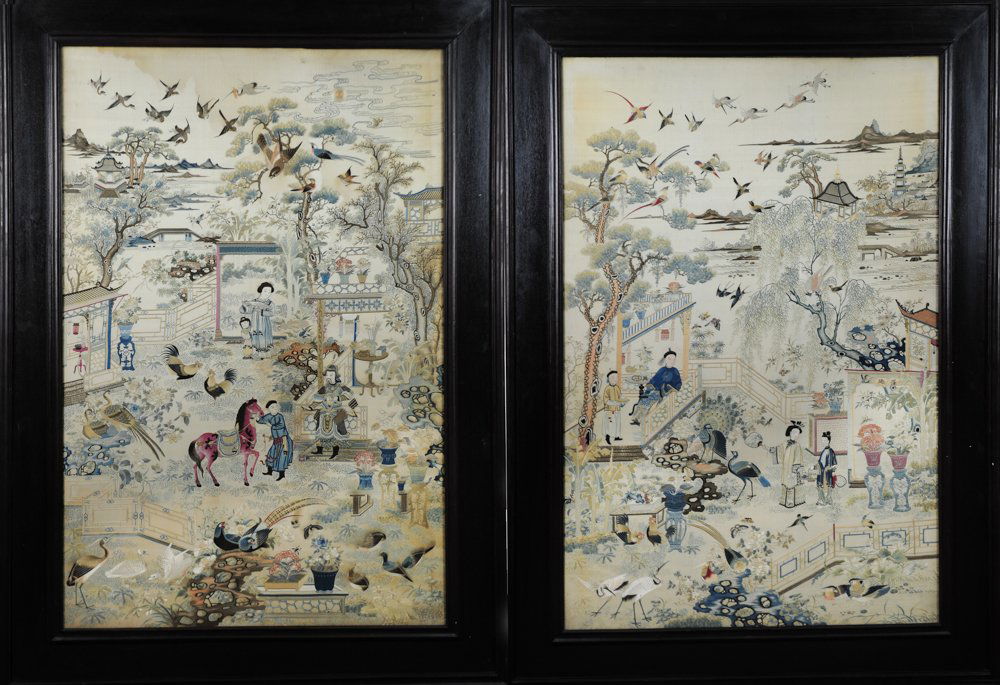 Pair of Large Silk Panels with Wood Frames (1 of 10)