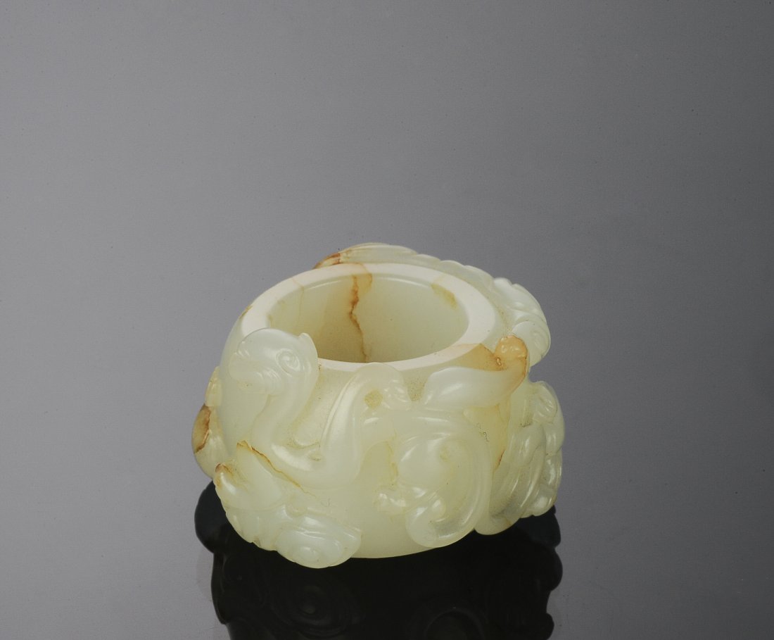 White Jade Archer's Ring w/ Chilong, 18th C. (1 of 6)