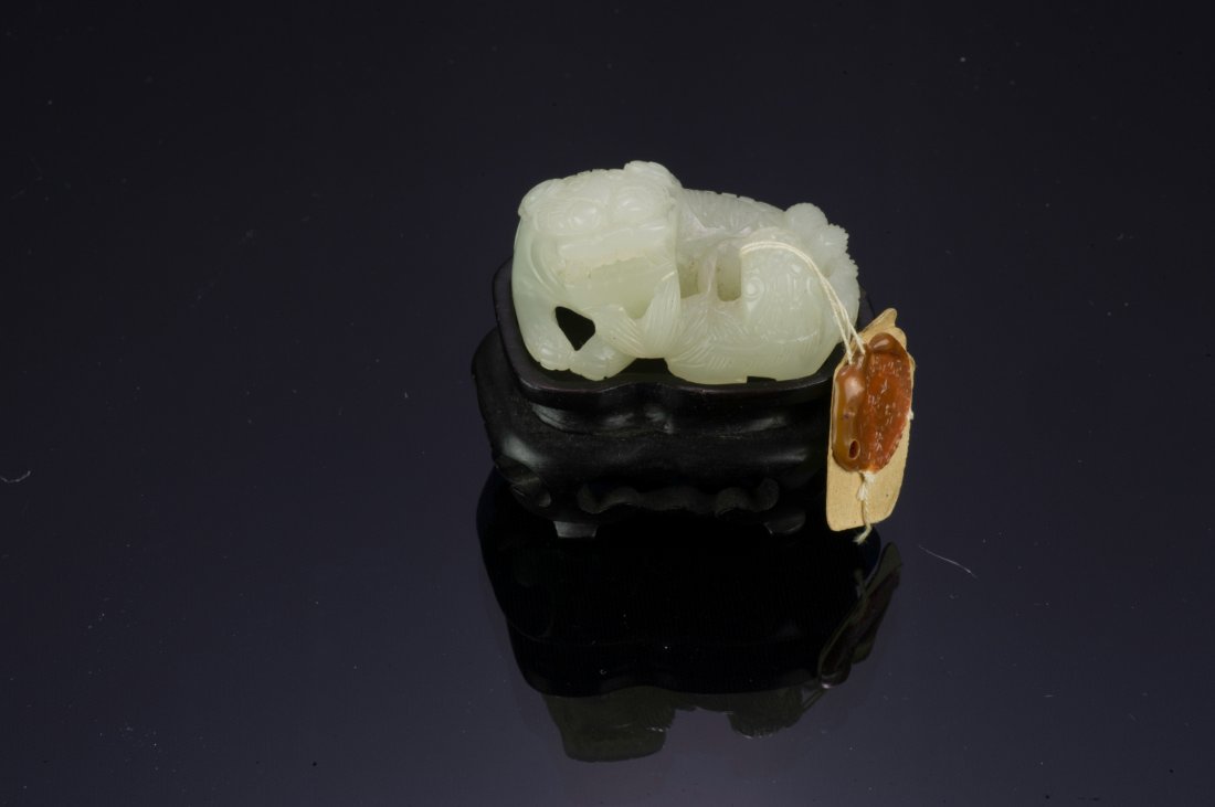 Carved White Jade Guardian Lion & Cub (1 of 3)