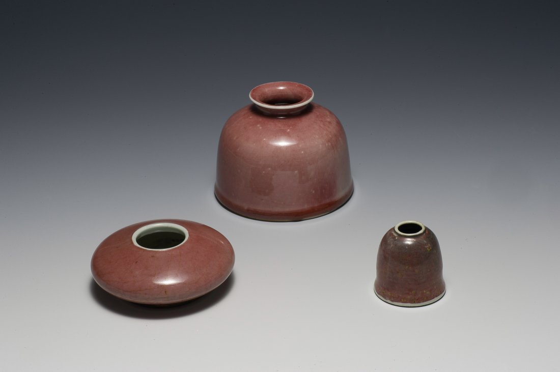 3 Peach Blossom Glazed Water Pots, 18th-19th C. (1 of 3)
