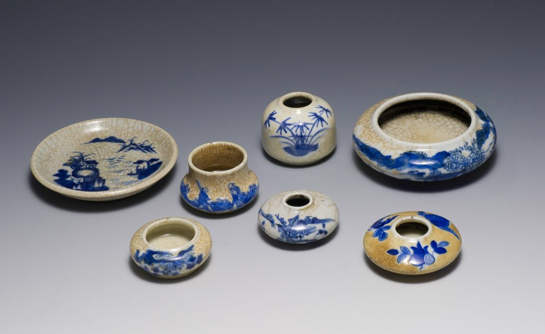 7 Blue & White Brush Washers/Pots, 18th - 19th C. (1 of 7)