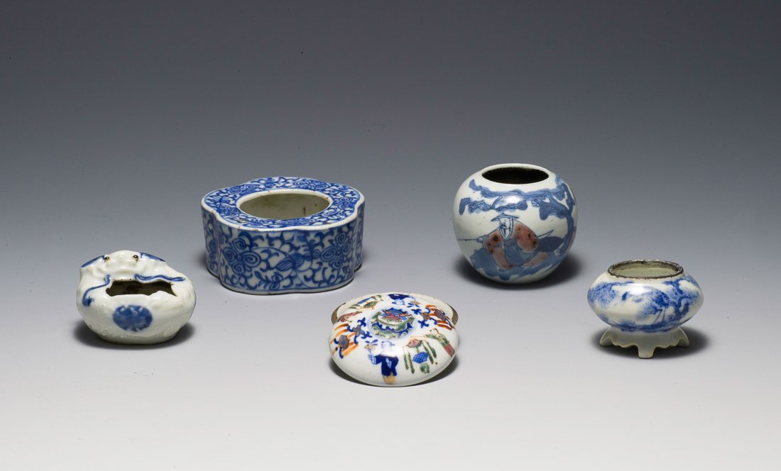 5 Blue & White Glaze Scholars Items, 19th C. (1 of 10)
