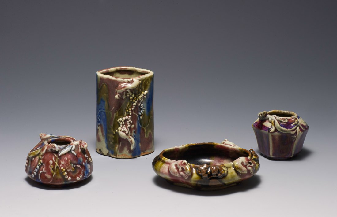 4 Red Glazed Brush Pots w/ Squirrels, 19th C. (1 of 10)