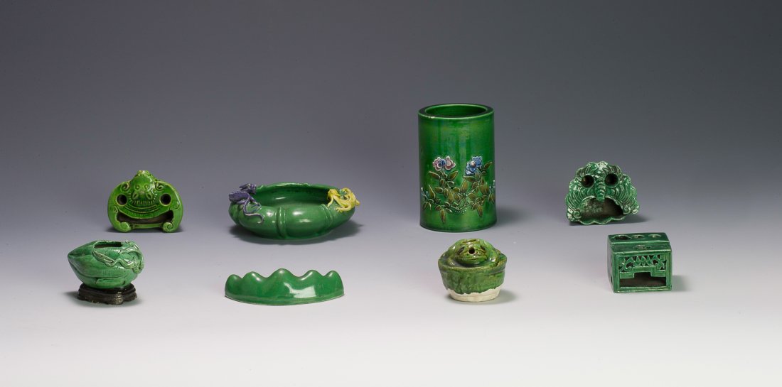 8 Green Glazed Scholars Items, 19th Century (1 of 10)