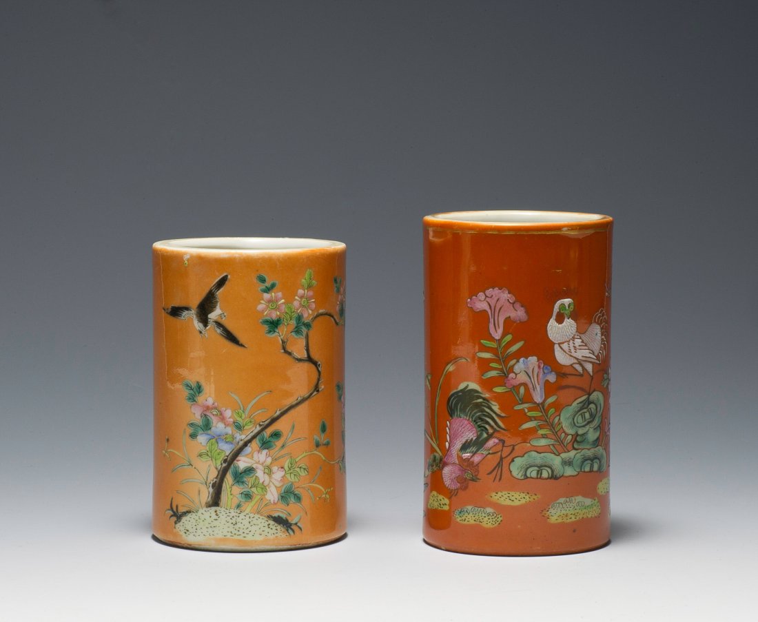 2 Famille Rose Brush Pots, 19th Century (1 of 8)