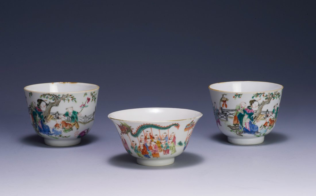 Trio of Famille Rose Cups, 19th Century (1 of 10)