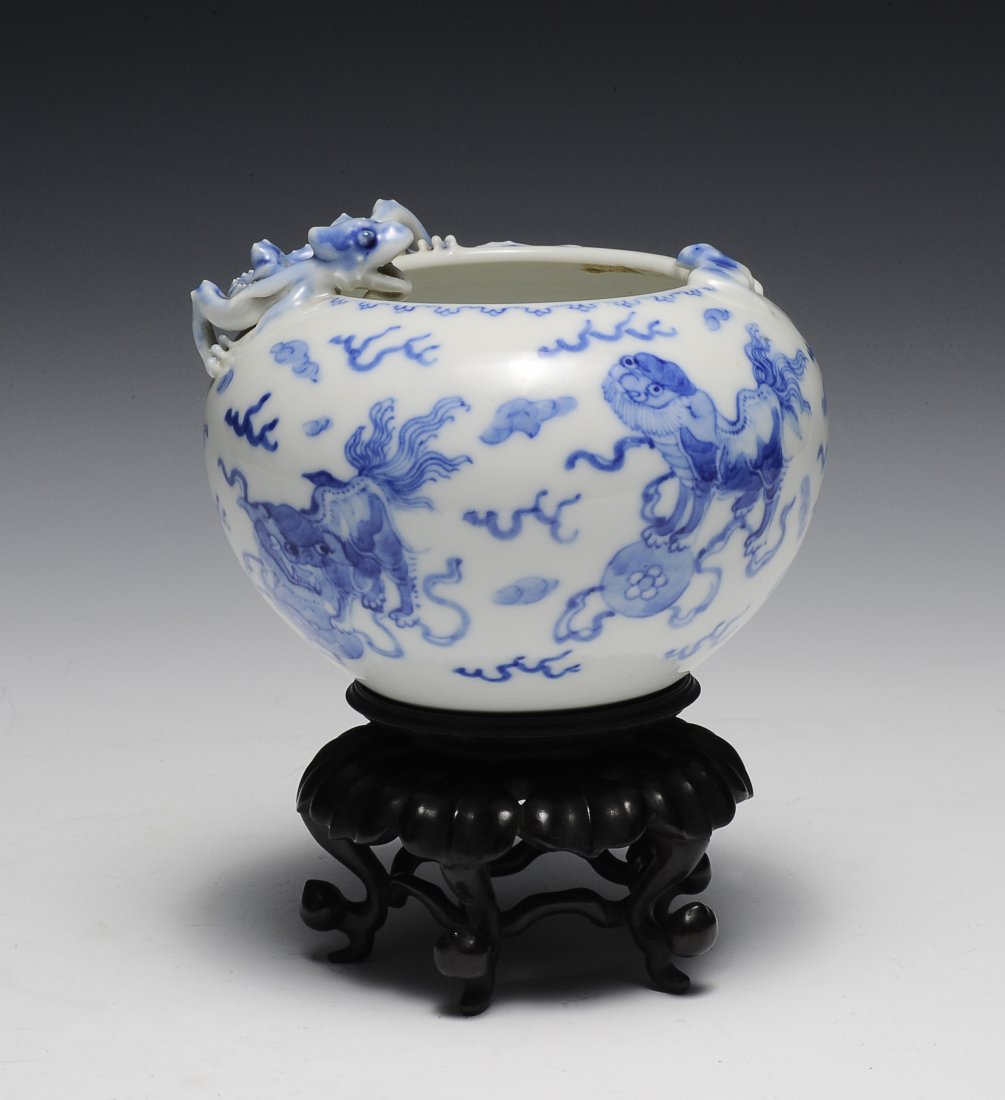 Blue & White Brush Washer, Early 20th C. (1 of 7)