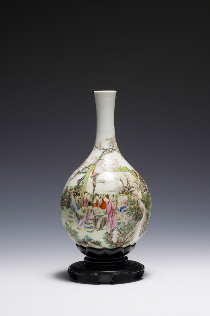 Famille Rose Vase w/ Old Wood Base, Republic (1 of 9)