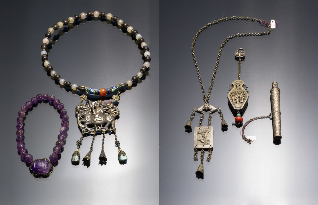 3 Silver Necklaces & 2 Silver Pendants, Qing (1 of 1)