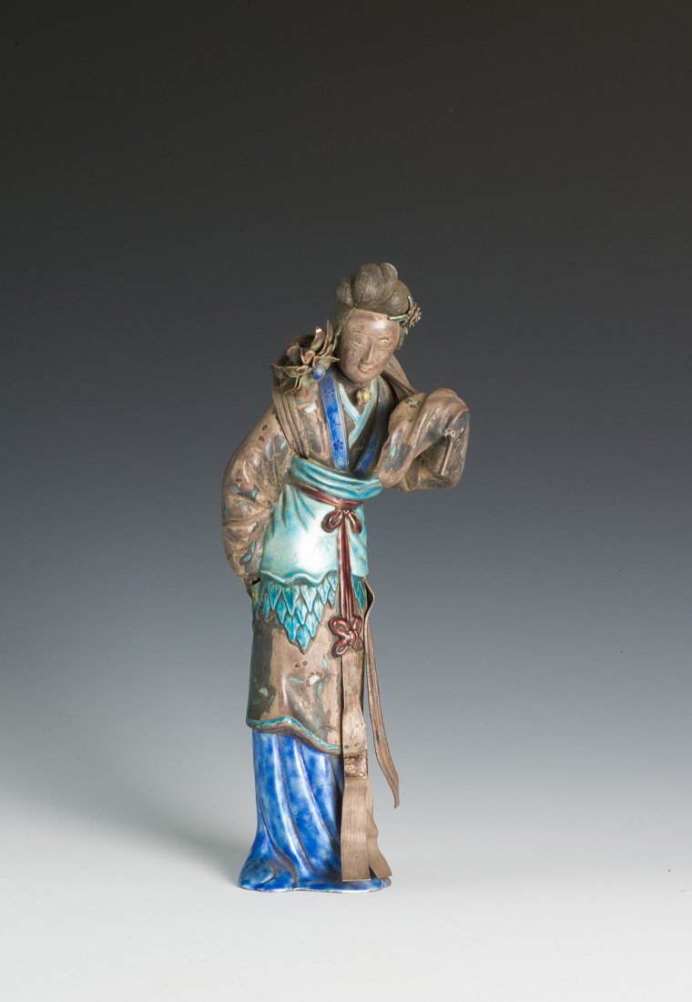 Enamel & Silver Statue of Lady, Qing Dynasty (1 of 6)
