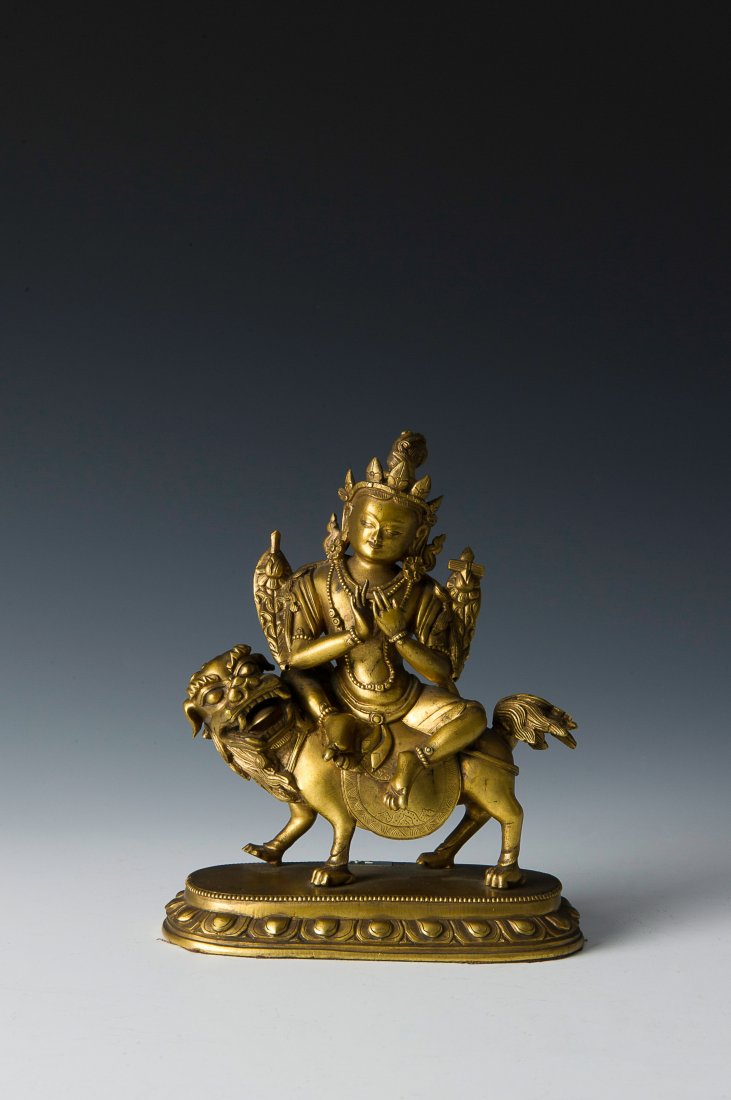 Gilt Bronze Buddhist Deity on Beast, Late Qing (1 of 9)