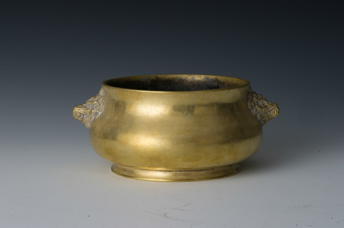 Incense Burner w/ Lion Head Handles, Qing Dynasty (1 of 7)