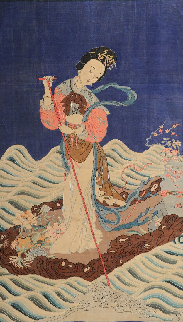 Blue Kesi Panel of a Woman, Qing Dynasty (1 of 3)