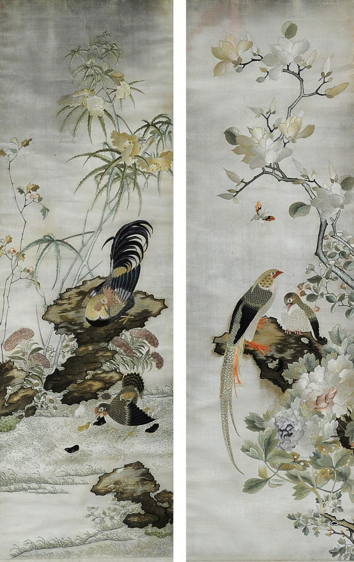 Pair of Silk Embroideries, Qing Dynasty (1 of 4)