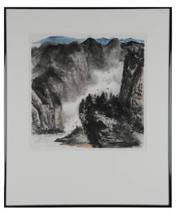 Mountain Mist Watercolor, Liang Wei: Mountain Mist, a modern Asian watercolor landscape, is signed and seal-marked by the artist. Liang Wei is a professional artist based in Northern Virginia and specializes in contemporary Chinese Paint