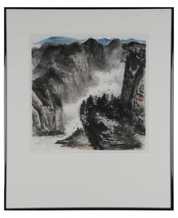 Mountain Mist Watercolor, Liang Wei: Mountain Mist, a modern Asian watercolor landscape, is signed and seal-marked by the artist. Liang Wei is a professional artist based in Northern Virginia and specializes in contemporary Chinese Paint