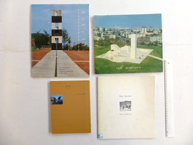 Four catalogs regarding Dani Karavan: 1. Maavarim, Tel: Four catalogs regarding Dani Karavan: 1. Maavarim, Tel Aviv Museum 1997, 2. Kikar Levana, Tel Aviv 1988, 3. Dani Karavan, Paris 1983, 4. Maalot Museumsplatz, Koeln 1986