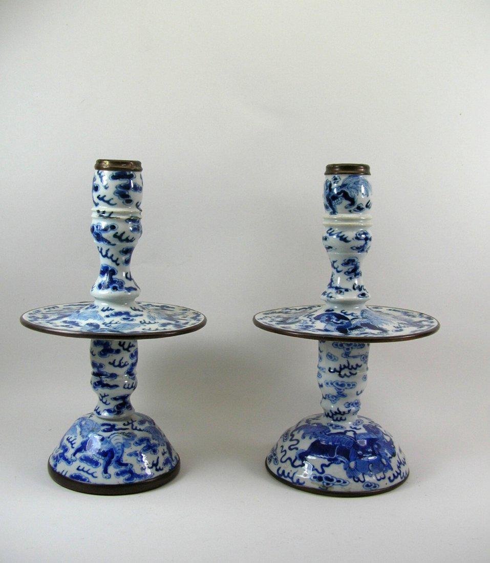 Two Chinese Blue and White Candlesticks Qing Dynasty (1 of 10)