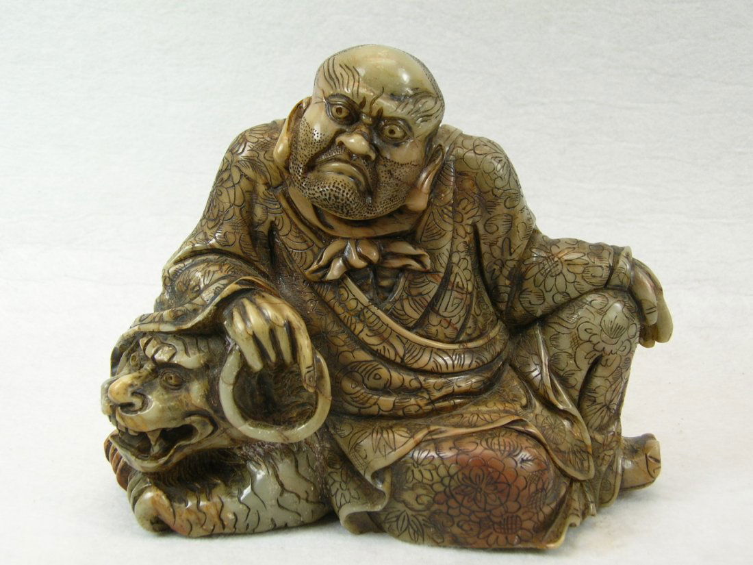 Antique Chinese Carved Soapstone Luohan and Tiger (1 of 9)