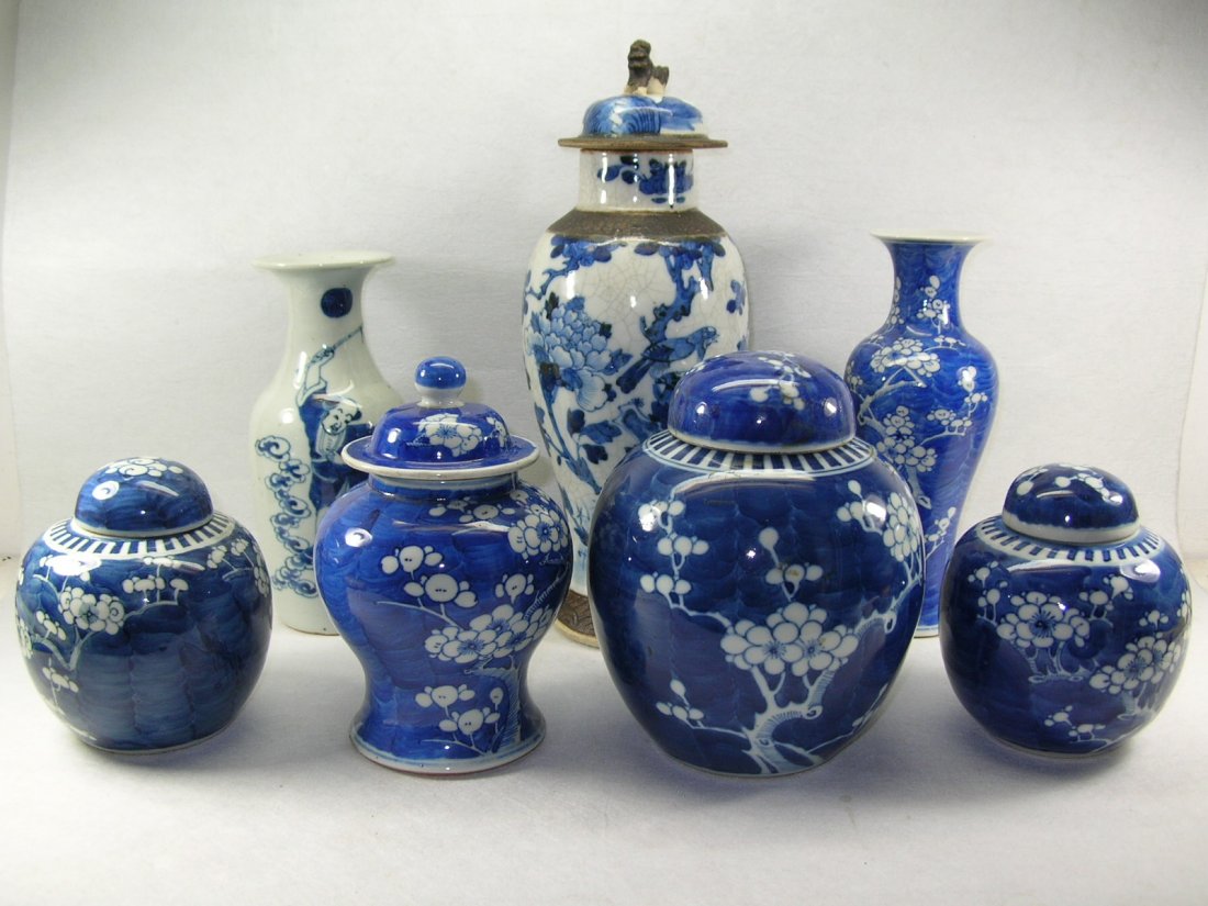 Seven Antique Chinese Blue and White Vases (1 of 10)