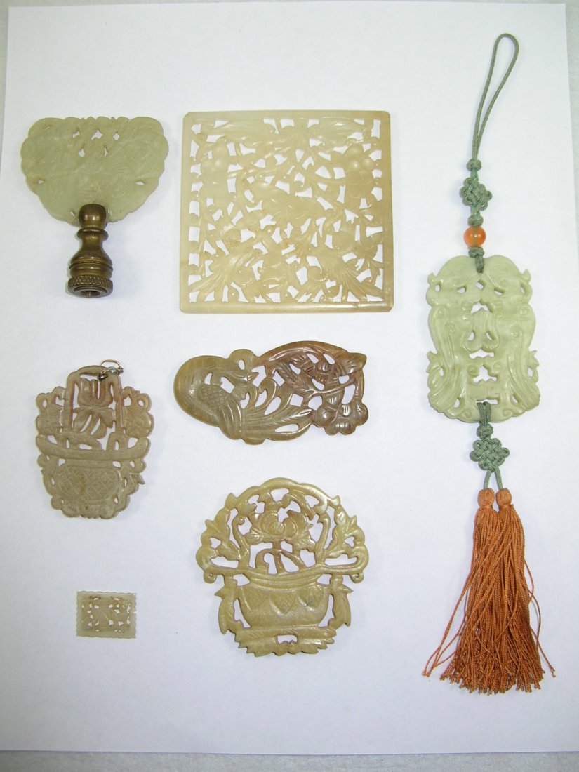 Seven Antique Chinese Jade / Hardstone Plaque Pendants (1 of 10)