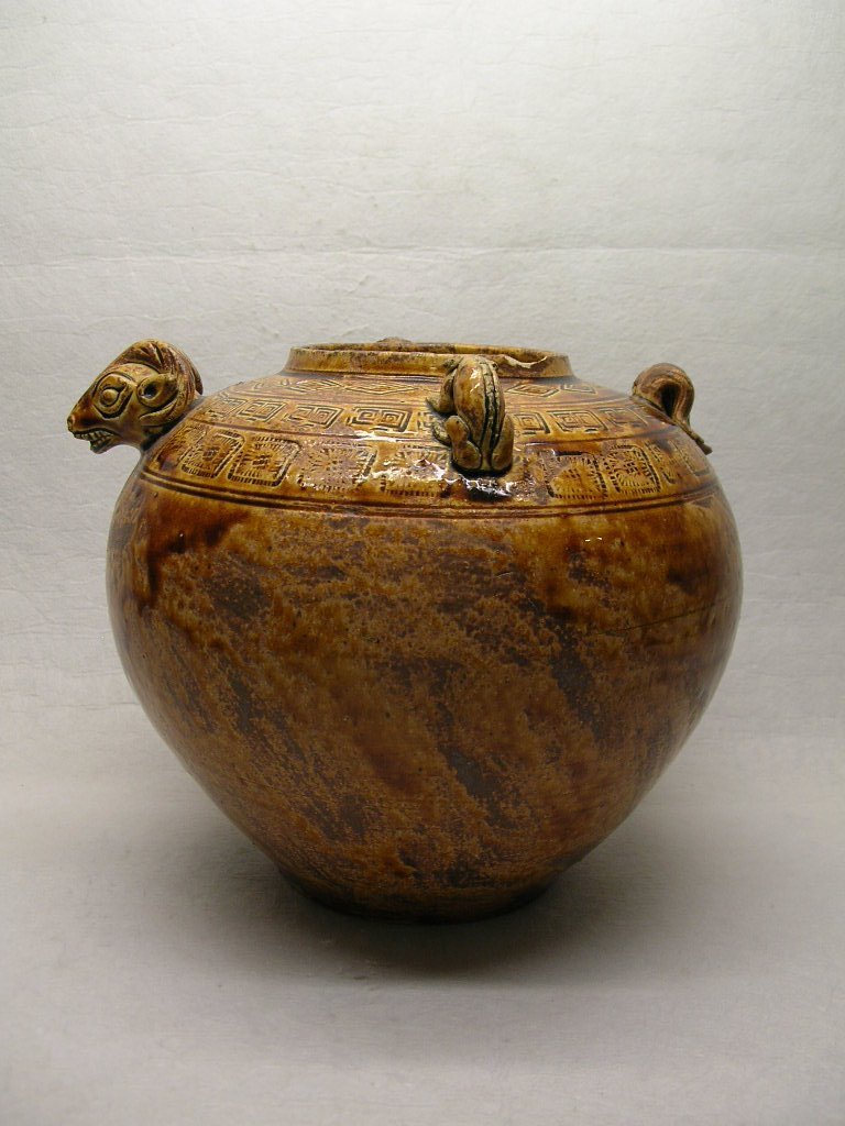 Unusual Chinese Mustard-Yellow Glazed Stoneware Jar (1 of 10)
