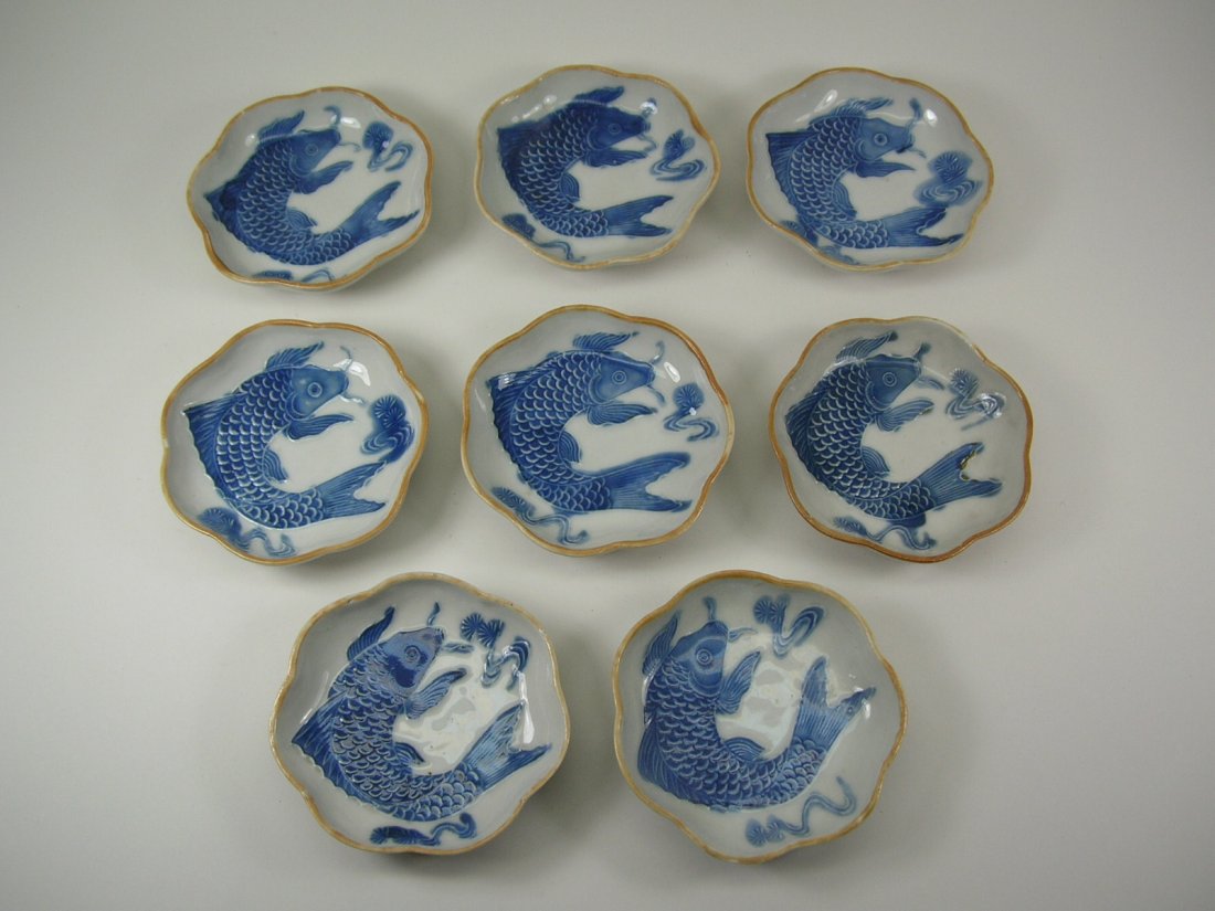 Eight Japanese Blue & White Hirado Dishes 19th Century (1 of 8)