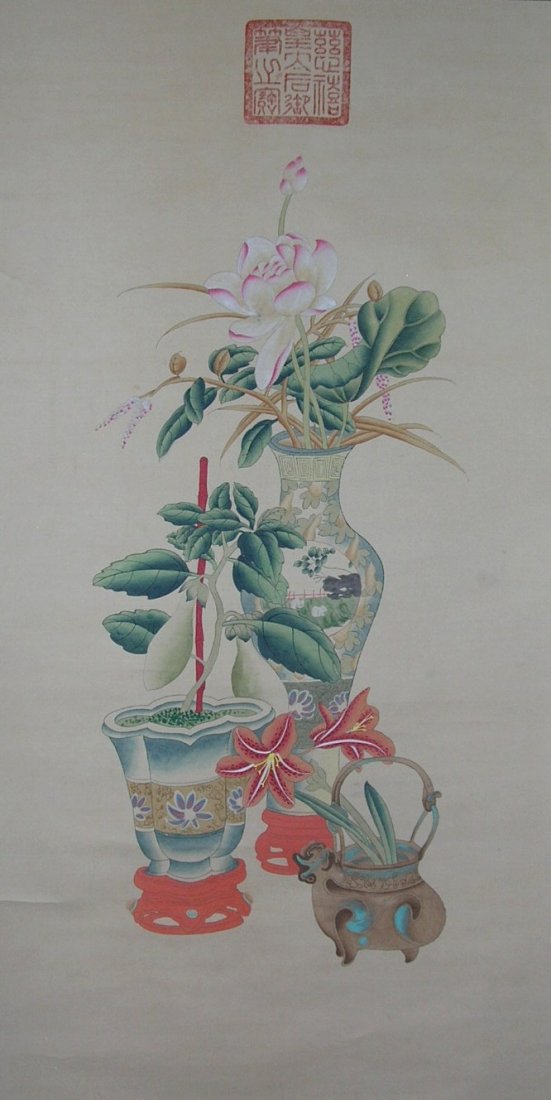 Decorative Chinese Scroll Painting Flowers in Vases (1 of 7)