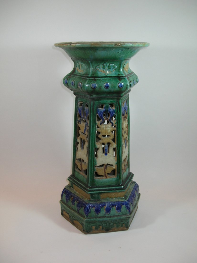 Unusual Chinese Carved Fahua Pottery Stand Ming Dy (1 of 10)