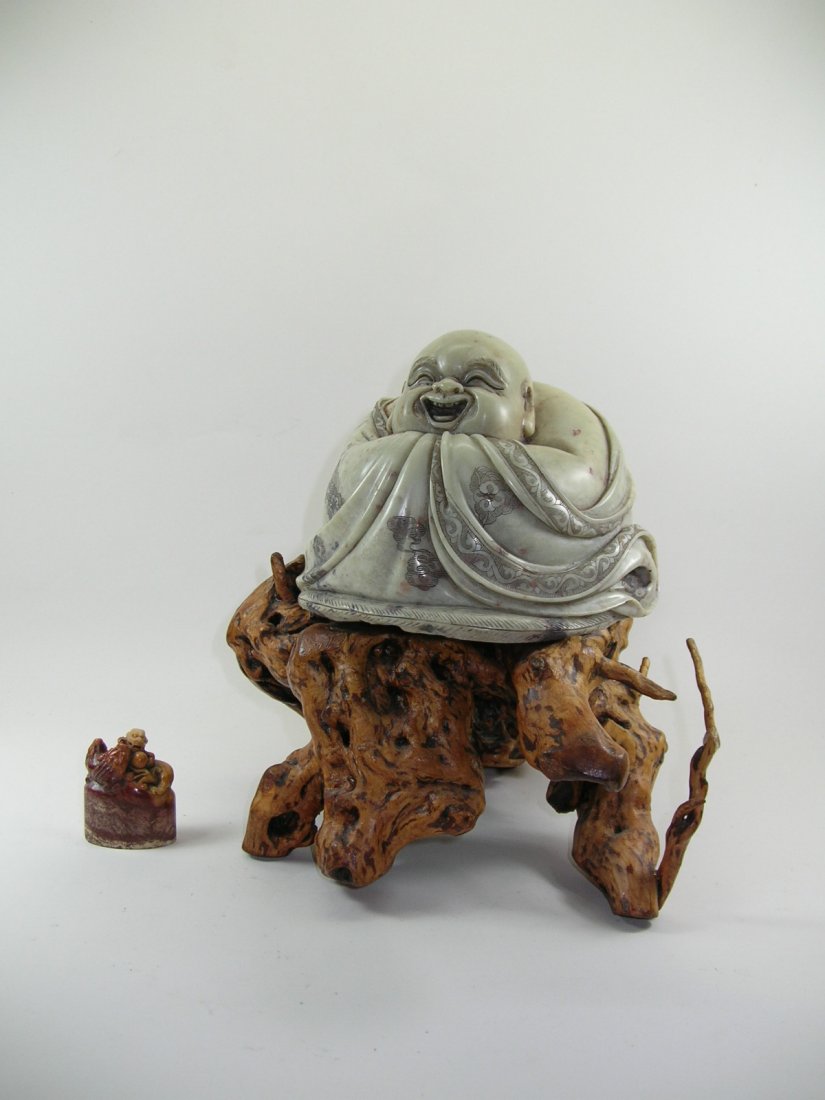 Chinese Soapstone Happy Buddha Hotei and Seal Stone (1 of 9)