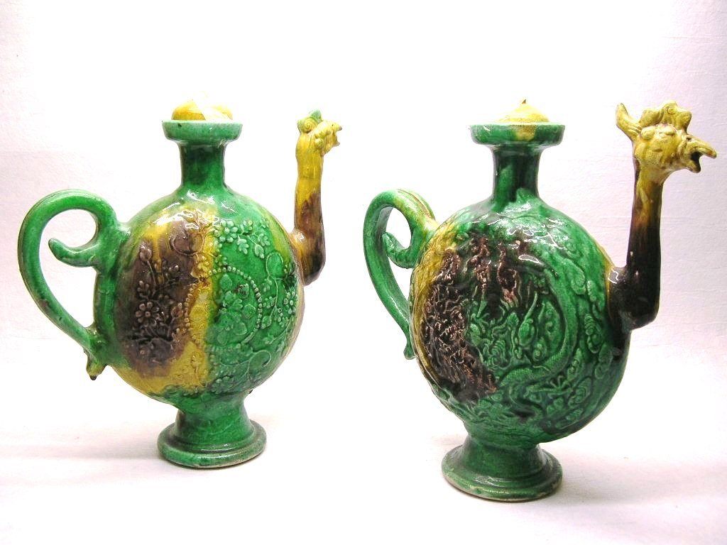 Two Rare Sancai Glazed 'Phoenix-Head' Ewers (1 of 10)