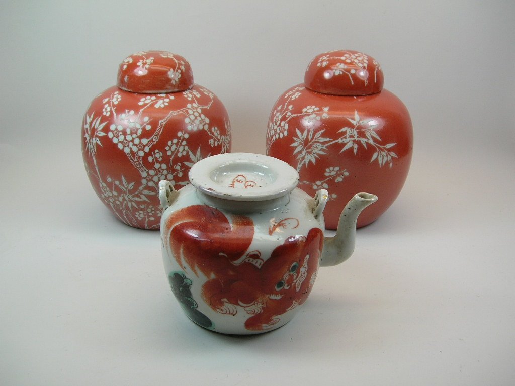 Chinese Iron-Red Glazed Teapot and Jars (1 of 10)