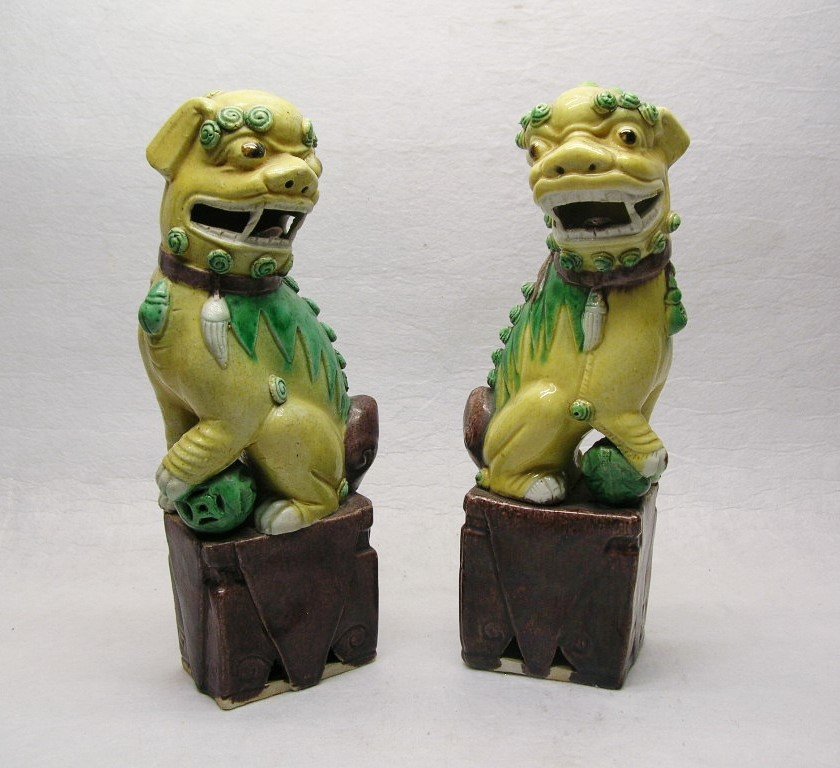 Pair of Chinese Sancai Glaze Foo Dogs Late Qing (1 of 10)