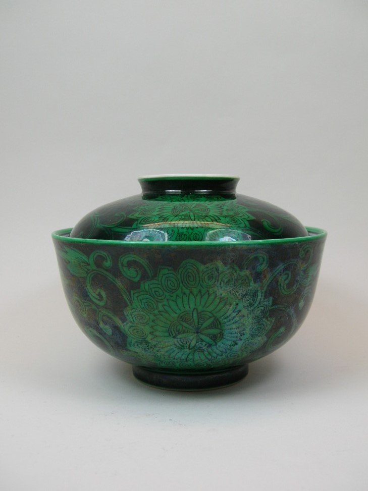 Unique Green and Black Glazed Porcelain Bowl (1 of 9)