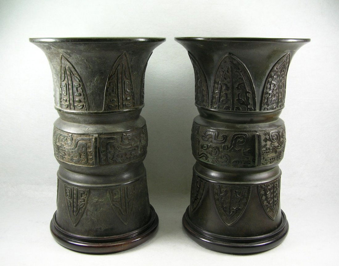 Two Large Chinese Bronze Gu-Form Vessels (1 of 10)