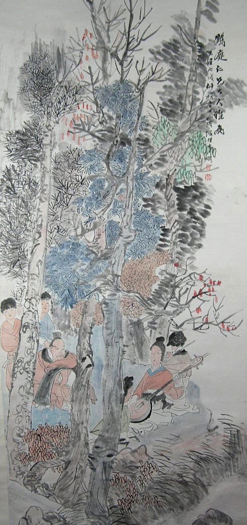 People Gathering Chinese Watercolor Scroll Painting (1 of 10)