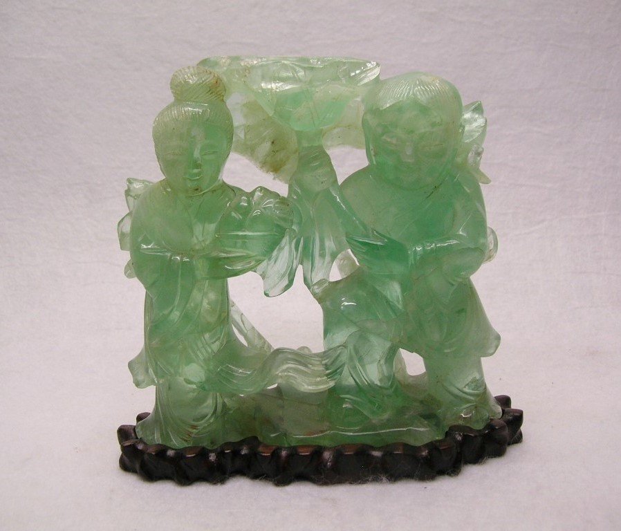 Chinese Carved Green Fluorite Crystal Hehe Erxian (1 of 8)