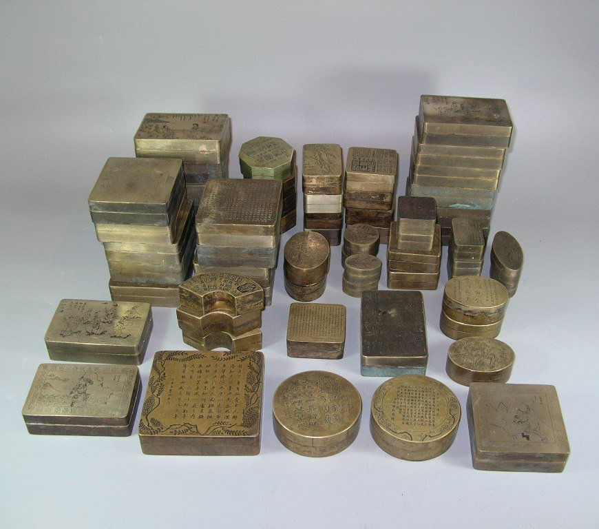 Huge Group of 61 Chinese Bronze Ink Boxes (1 of 10)