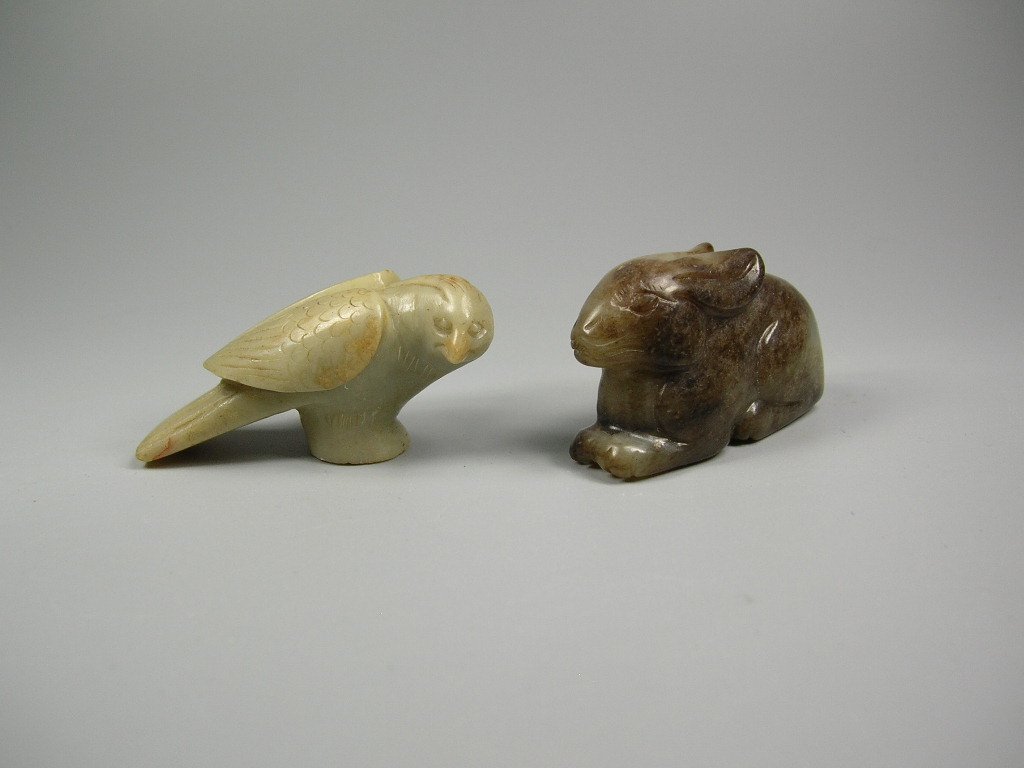 Antique Chinese Carved Jade Rabbit and Soapstone Eagle (1 of 10)