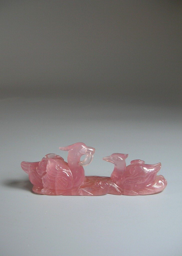 Antique Carved Rose Quartz Mandarin-Duck Brush (1 of 9)